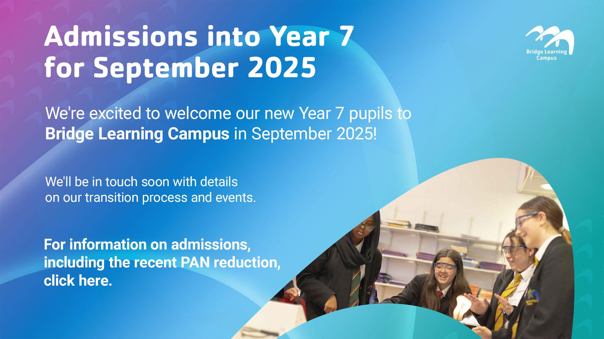 Admissions into Year 7 for September 2025